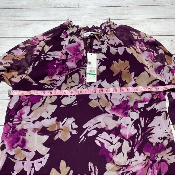 Calvin Klein Women's Printed Chiffon Peasant Blouse L - Picture 3 of 6
